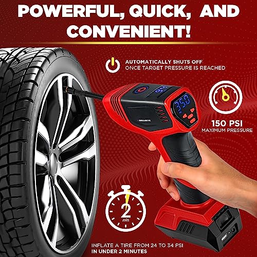 Bullseye Pro Max Deluxe - Inflador de neumáticos portátil, c