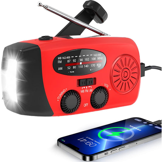 Radio meteorológica de emergencia con manivela solar, radio
