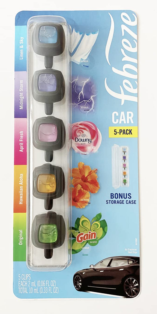 Febreze Ambientador para coche, juego de 5 clips, aroma fres