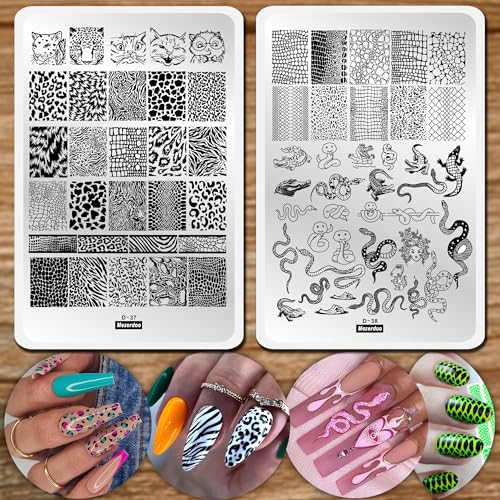 Plantillas de estampado de uñas de serpiente de leopardo par