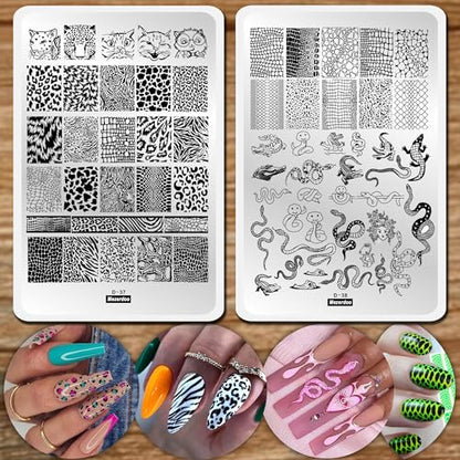 Plantillas de estampado de uñas de serpiente de leopardo par