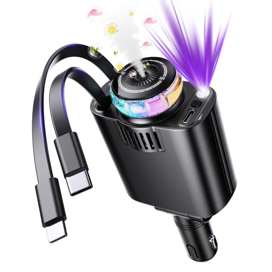 Cargador retráctil 5 en 1 para automóvil con aromaterapia y