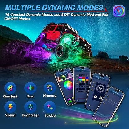 MICTUNING Y1 RGB+IC Dream Color LED Rock Lights Pod - 2 luce