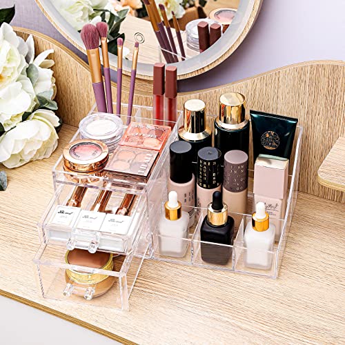 SuoXing Organizador de maquillaje acrílico con 2 cajones, or