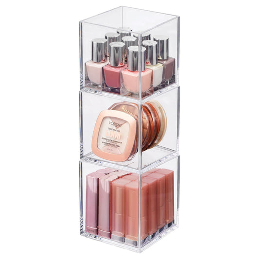mDesign Organizador de cosméticos cuadrado apilable para bañ