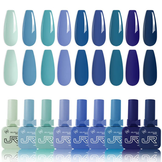 JR juego de esmalte de uñas de gel color azul colección 9pcs