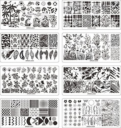 VNC Juego de 13 placas de sello de uñas, 8 placas, 2 sellos,