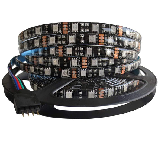 5M - Tira de luz LED negra PCB 5050 RGB impermeable IP65 300