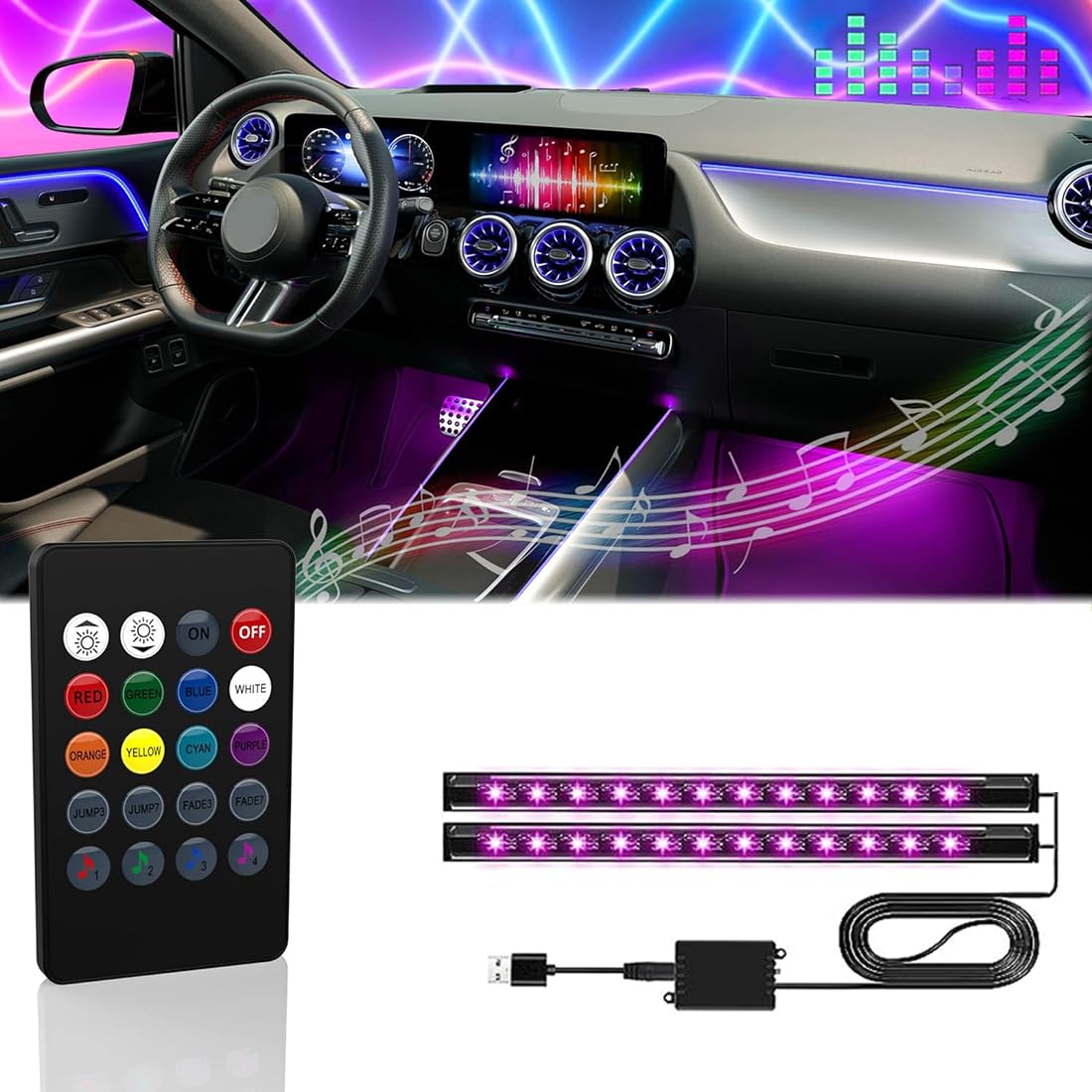 Luces LED para interiores de automóvil, luces RGB interiores