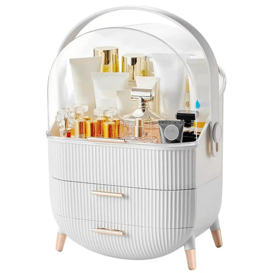 Organizador de maquillaje con tapa transparente y 2 cajones,