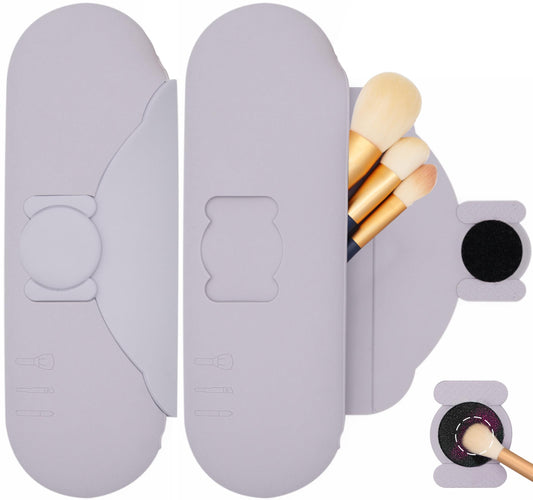 Silicone Makeup Brush Holder with Cleaning Pad - Travel Brus