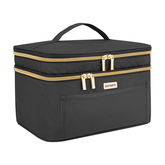 Bolsa de maquillaje de viaje de doble capa para mujer, estuc