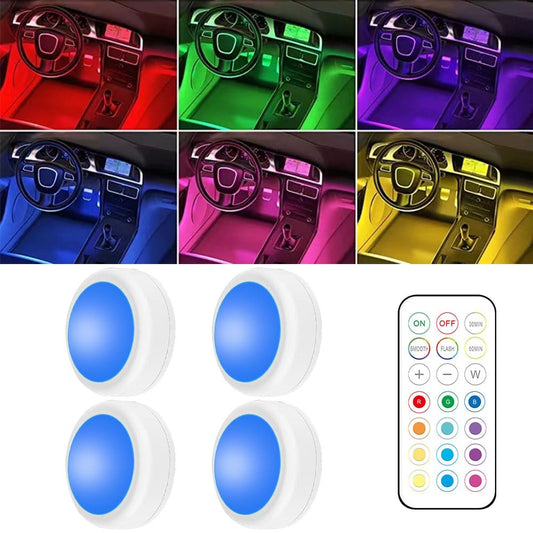 4 luces LED inalámbricas para interiores de automóvil con co