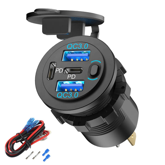 Cargador de coche con salida USB de 78 W, 4 puertos y 12 V,