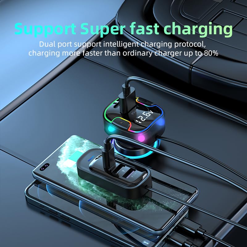 Cargador de coche USB C [pantalla de voltaje LED] 100 W 5 pu