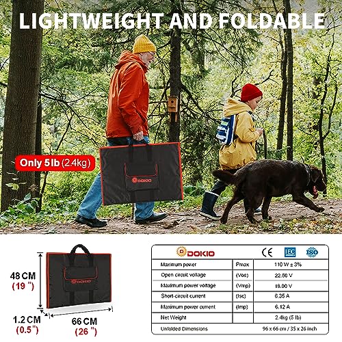 DOKIO - Kit de panel solar portátil de 110 W 18 V, cargador
