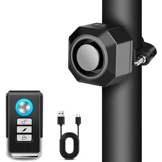 Cruxer Alarma de bicicleta recargable por USB con soporte, a
