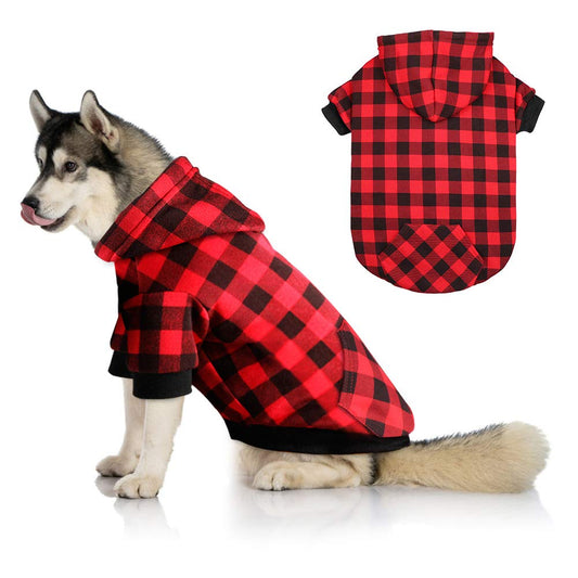 Sudadera de cuadros rojos con capucha para perros con gorro