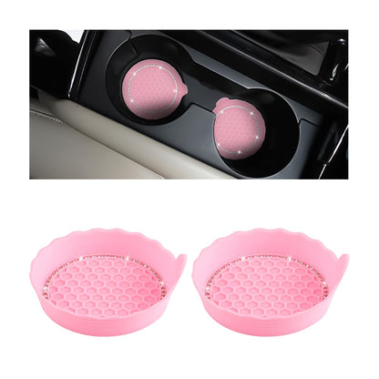 2 posavasos brillantes para automóvil, tapete antideslizante