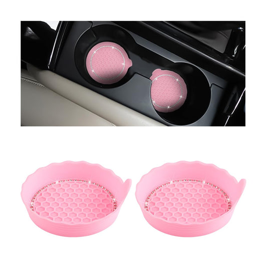 2 posavasos brillantes para automóvil, tapete antideslizante