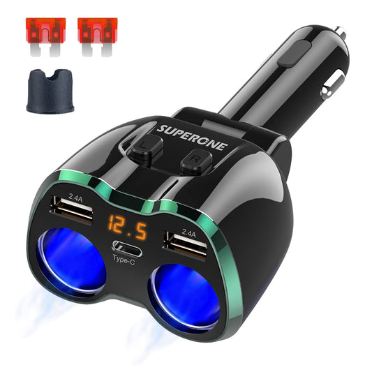 SUPERONE Divisor de encendedor de cigarrillos de 2 enchufes