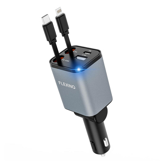 Flexino Cargador retráctil de coche para iPhone 16, cargador