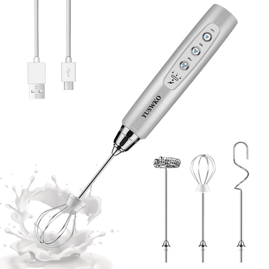 YUSWKO - Espumador de leche recargable USB de mano con 3 cab