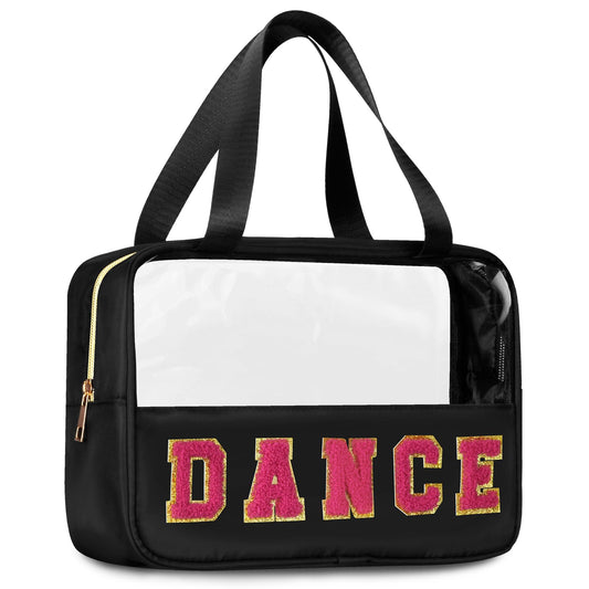 Chenille Letter Patch Clear Travel Bags, Preppy PVC&Nylon Ma