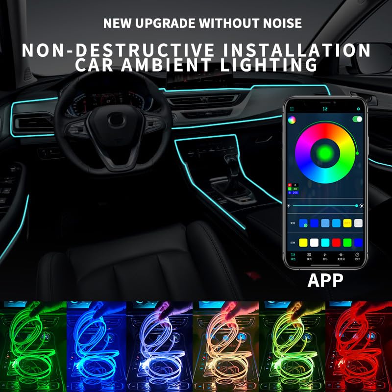 Luces de neón para interiores de coche, tira de luces LED co