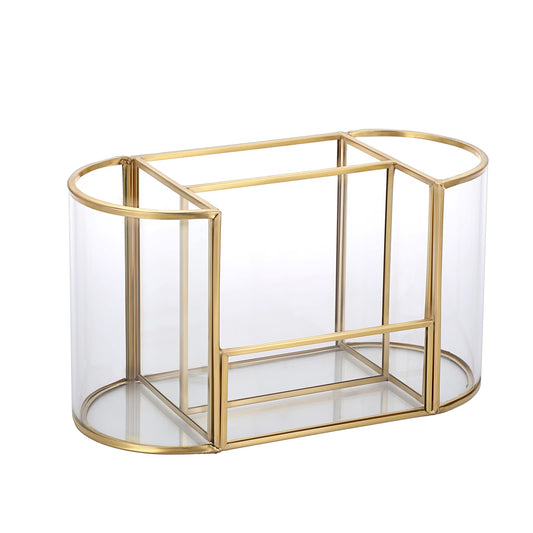 Hipiwe Soporte para brochas de maquillaje dorado, 4 ranuras,