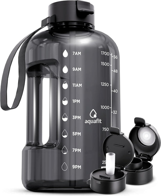 AQUAFIT - Botella de agua de 1/2 galón con pajilla, botella