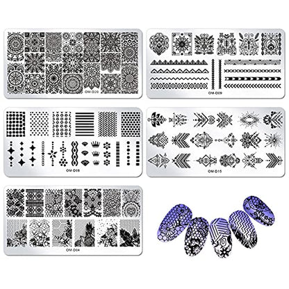 WOKOTO Juego de 5 placas de estampado de uñas para arte de u