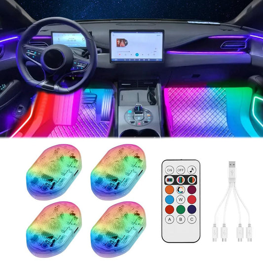 4 luces LED para interiores de coche inalámbricas con contro