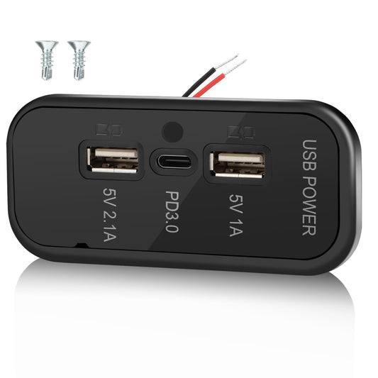 3 puertos 12V RV USB Outlet 45.5W, Gibbab PD3.0 Tipo-C Carga