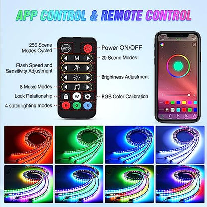 Nilight 4 tiras de luces de neón para automóvil, 256 LED, RG