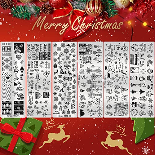 Juego de 6 plantillas de estampación de uñas de Navidad, cop