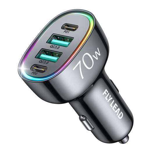 Cargador de coche USB C 70 W 4 puertos adaptador de encended