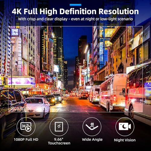 CAMECHO Cámara de tablero con espejo WiFi 4K, cámara de espe