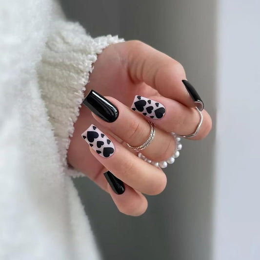 X0476 - Uñas postizas cuadradas medianas brillantes de cober