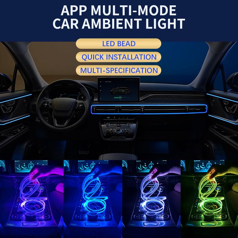 Luces de neón para interiores de coche, tira de luces LED co
