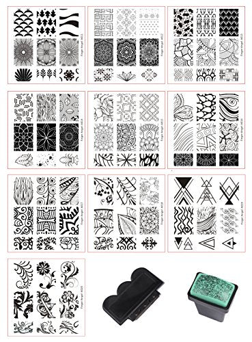 Mix 10 Designs - Estampador de uñas + 1 raspador - Placas de