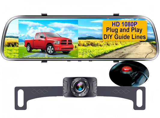 Espejo de cámara de respaldo HD 1080P – Plug and Play, fácil