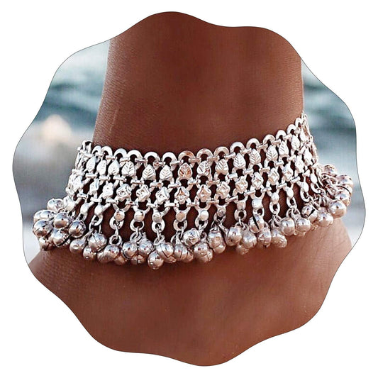Yokawe Tobilleras bohemias de plata con cuentas de campana i