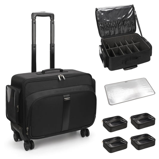 Estuche de maquillaje grande con ruedas, Negro -, Estuche de