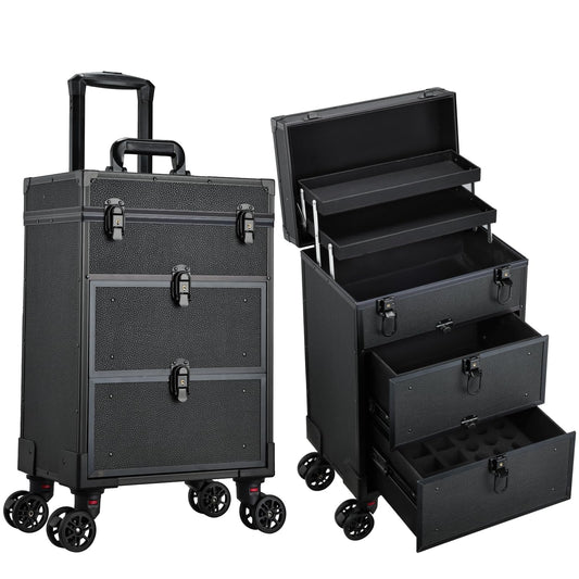 Estuche de maquillaje con ruedas, Negro -
