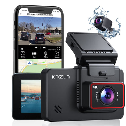 Kingslim D4 Dual Dash Cam con GPS WiFi integrado, frontal 4K