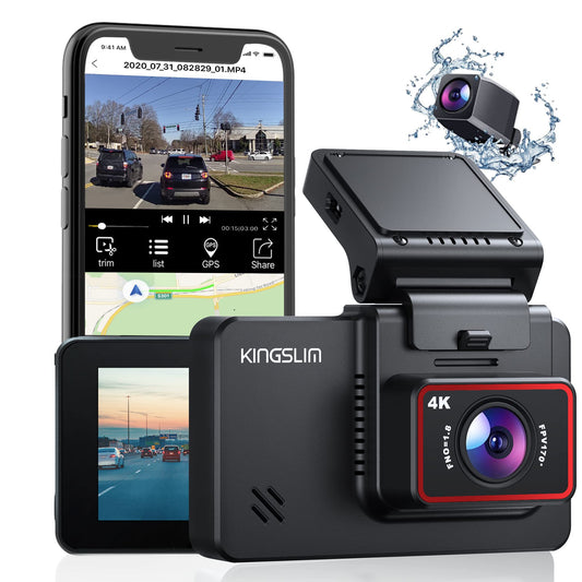 Kingslim D4 Dual Dash Cam con GPS WiFi integrado, frontal 4K