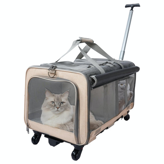 Transportador de gatos con ruedas de doble compartimento par