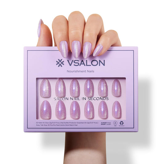 Uñas cortas a presión de almendra, kit de uñas de ojo de gat