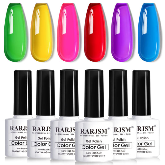 RARJSM Juego de 6 esmaltes de uñas de gel de gelatina de neó